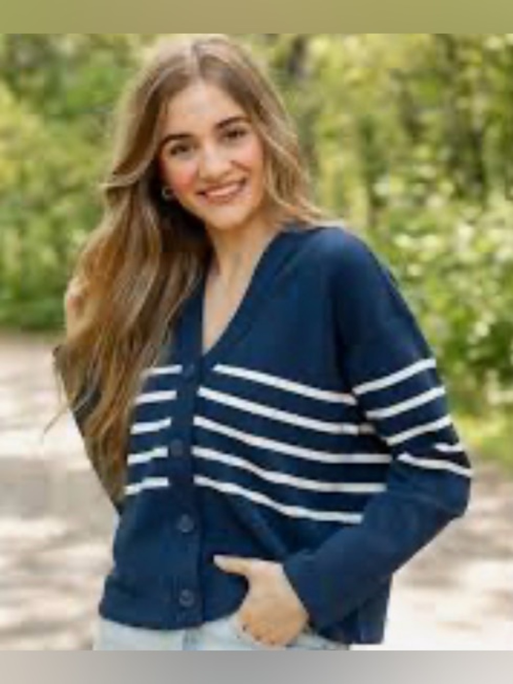SPANX AirEssentials navy and white striped button up cardigan NWT